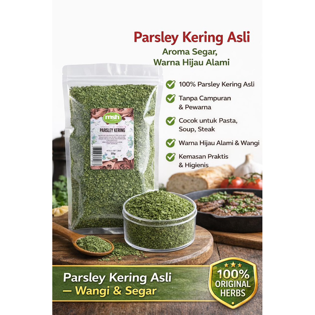 MSH Parsley Kering 50 g - Aroma Segar , Warna Hijau Alami , Parsley Kering Asli