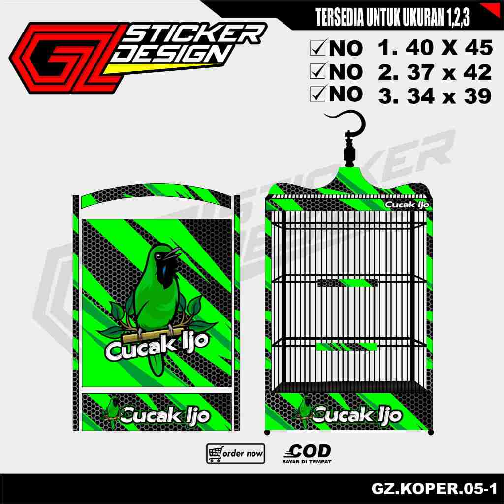 Stiker Decal Sangkar Burung Kotak Single Fighter 40x45cm 37x42cm 34x39cm