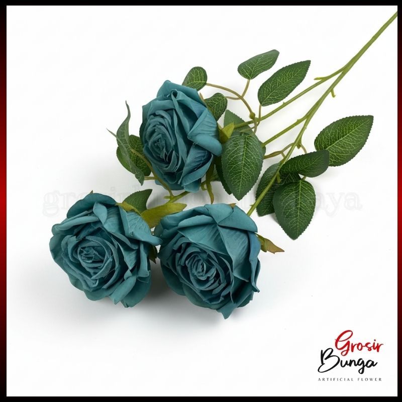 BUNGA MAWAR ARTIFICIAL PREMIUM CABANG 3 – MODEL HOLLAND PANJANG 67CM
