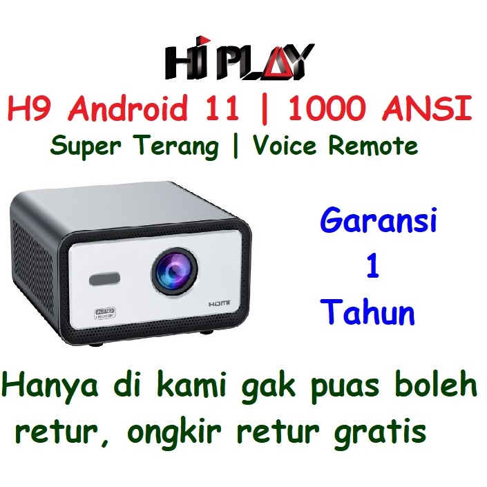 Hiplay H9 Proyektor Smart Android 11 | 1000 ANSI Lumens | RAM 2GB/32GB | WIFI | Bluetooth