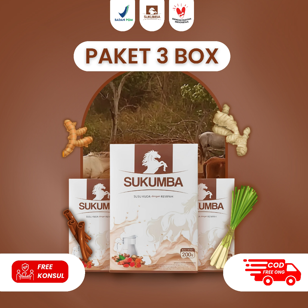 Paket 3 Box SUKUMBA Susu Kuda Liar Rempah Sudah BPOM - Atasi Nyeri Lutut & Sendi Bengkak, Asam Urat,