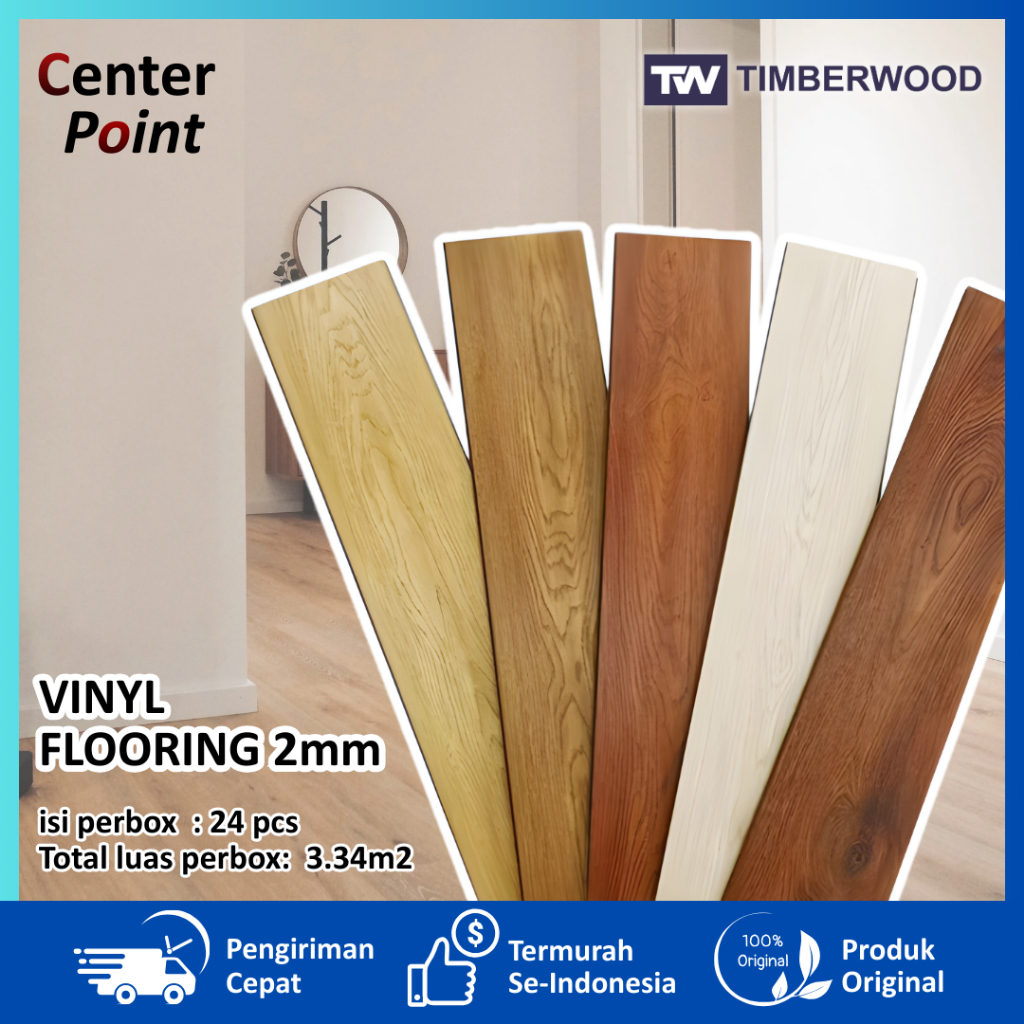 Lantai Vinyl Timberwood 2mm | Lantai Kayu Wood Flooring Vinyl 1 BOX ISI (24pcs) Kayu High Quality