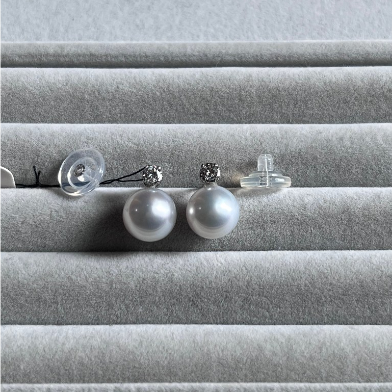 Anting / giwang berlian tusuk emas putih mutiara air laut 012