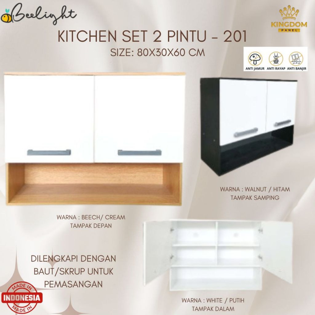KITCHEN SET MINIMALIST ATAS 2 PINTU 1 LACI  - BUFET RAK DAPUR GANTUNG HARDWOOD PARTICLE BOARD GRADE 