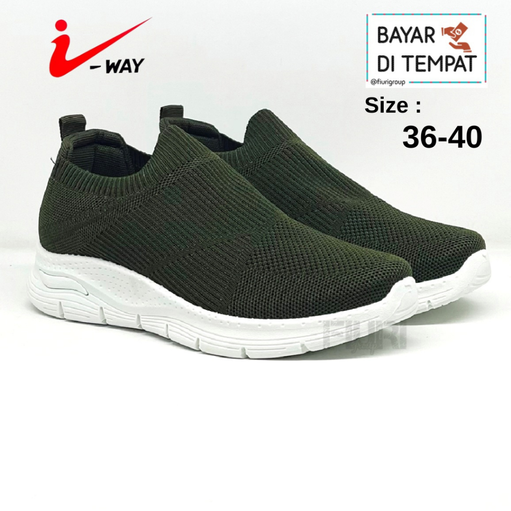 FIURI - I-WAY - SELOP POLOS 36-40 HIJAU TUA - SNEAKERS SLIP ON PRIA WANITA - SEPATU KNIT RAJUT - SEP