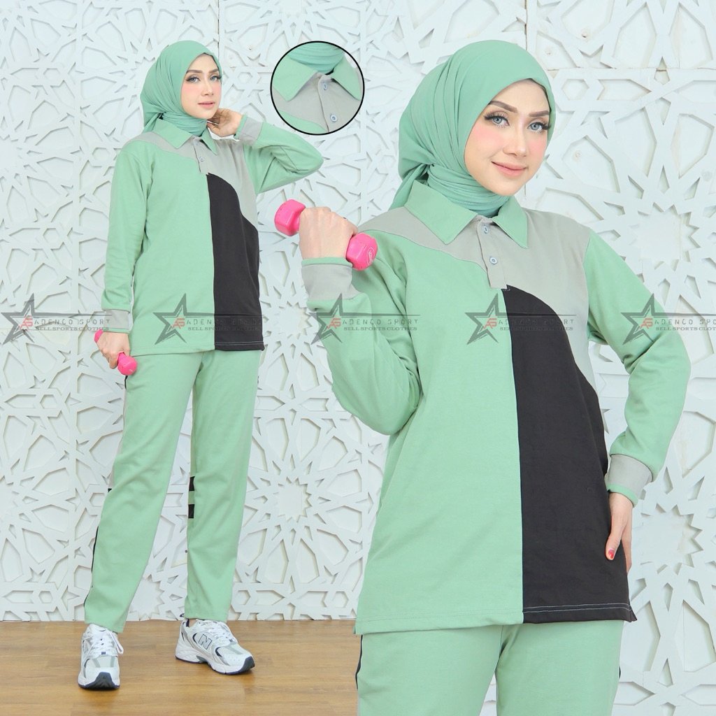 Setelan Olahraga Wanita / Setelan Baju Olahraga Senam Wanita Lengan Panjang Bahan Premium