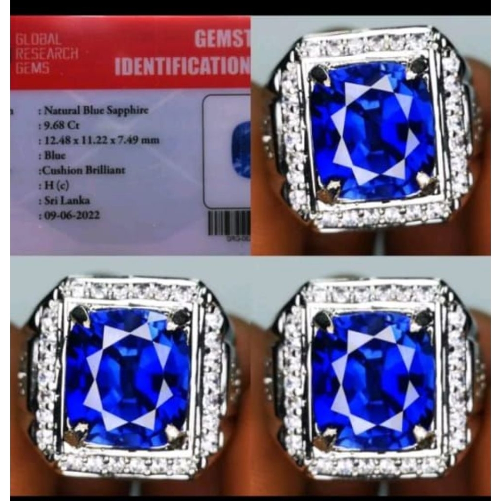 batu cincin permata royal blue sapphir Srilanka cushion brilliant  good luster + memo GRG lab ORIGIN