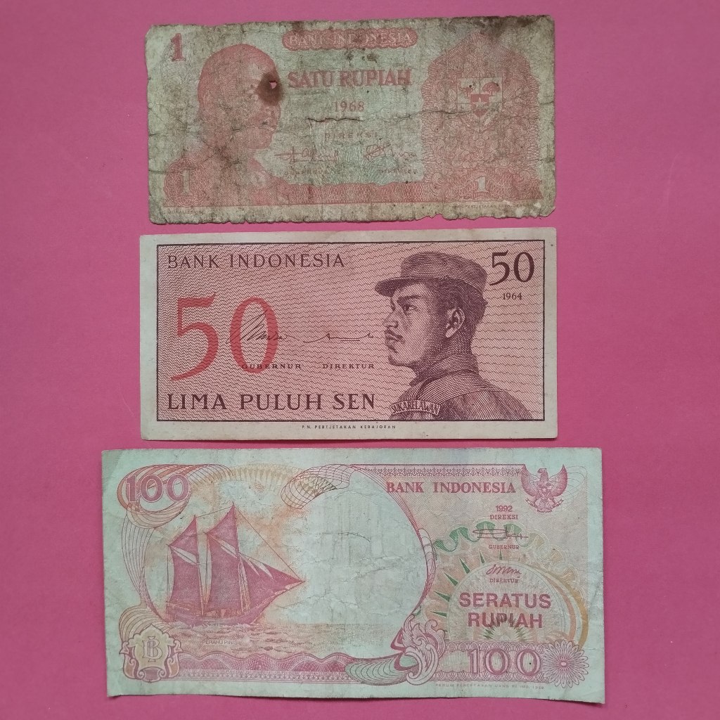 Uang Kuno Kertas 50 Sen, Rp 1 Dan Rp 100 UK 035
