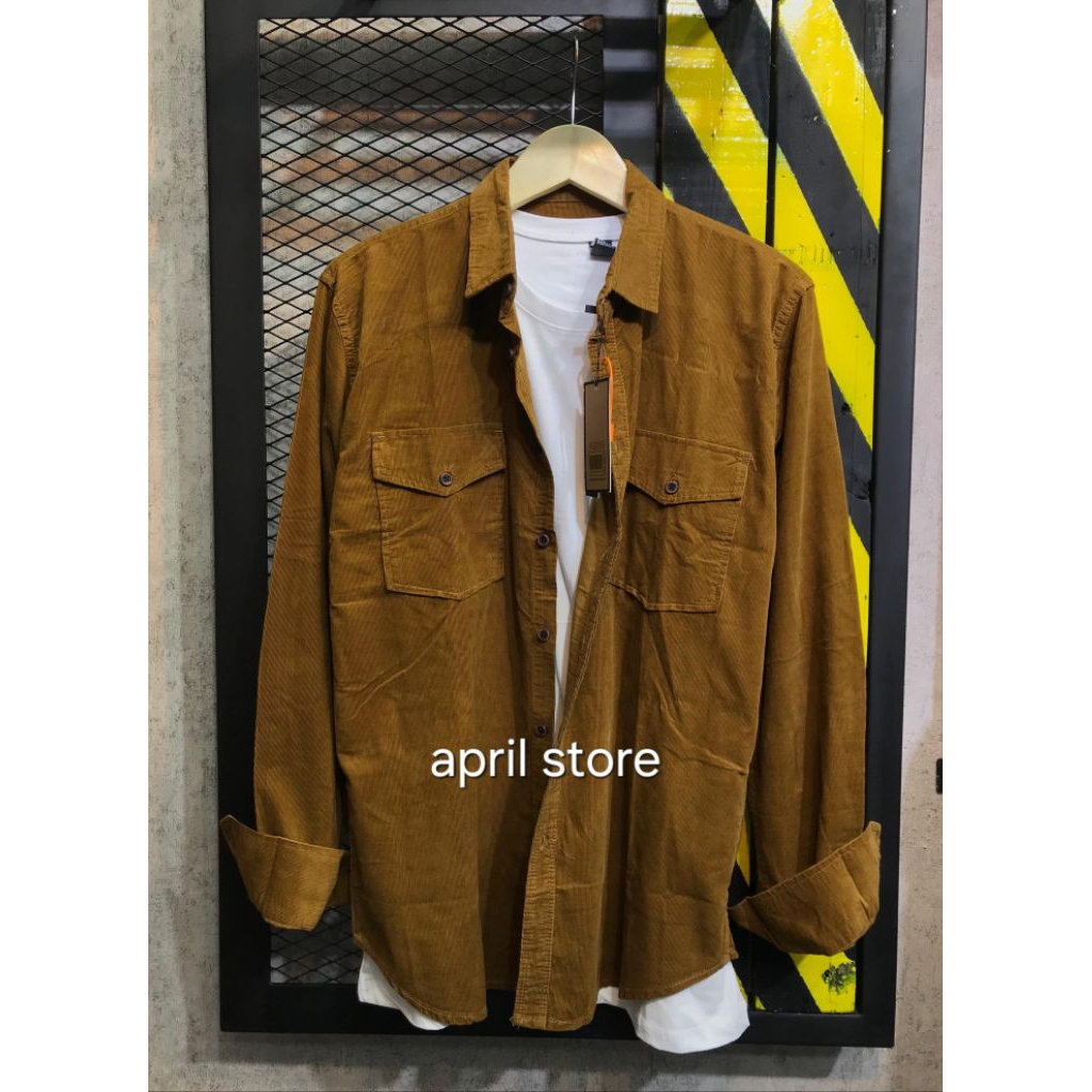 Kemeja Corduroy Retro Long Sleeve Outer Shirt Casual Oversize Kemeja Casual Kasual Kemeja Corduroy B