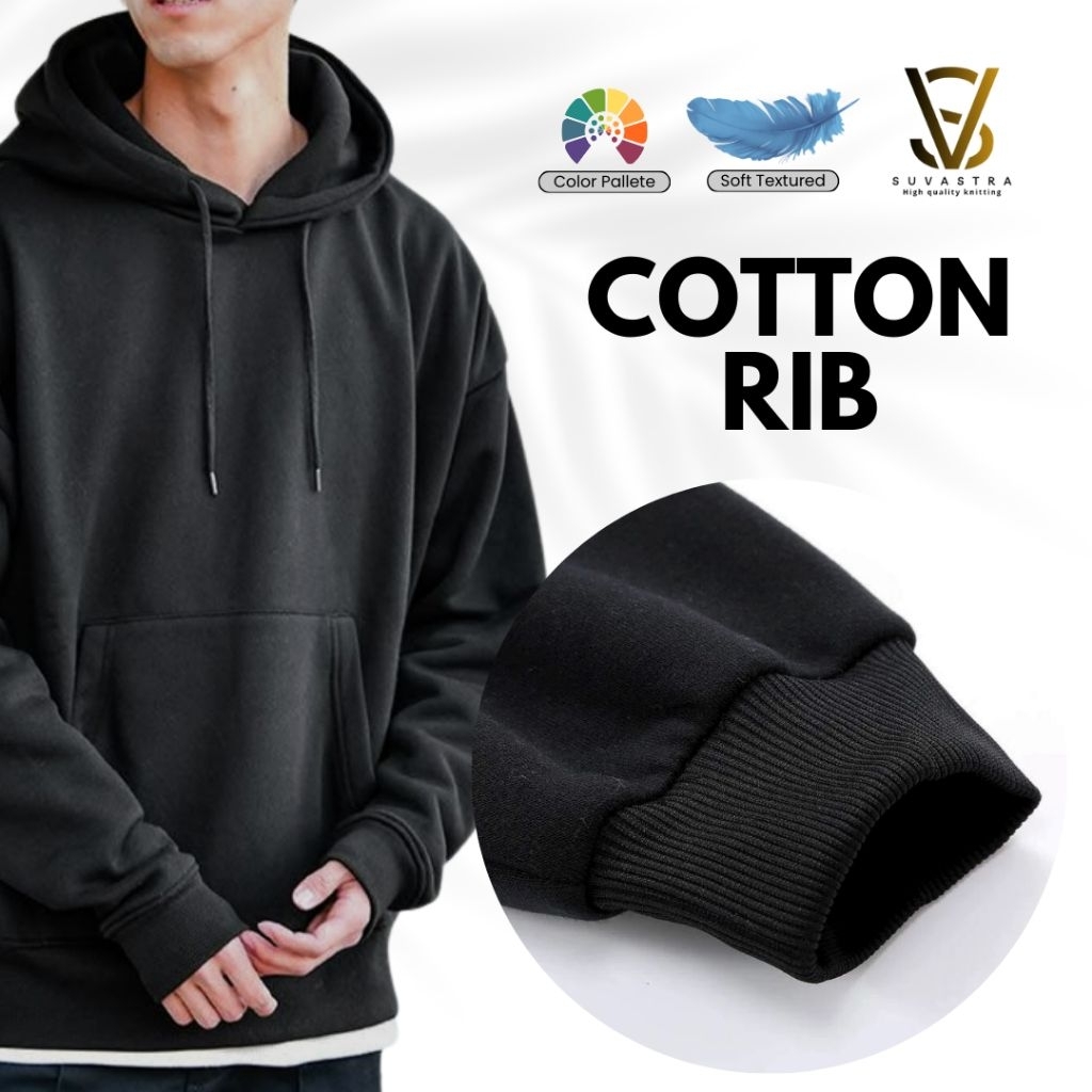 Bahan Kain Cotton Rib/Rib Katun Warna Hitam Per 0.5 Meter