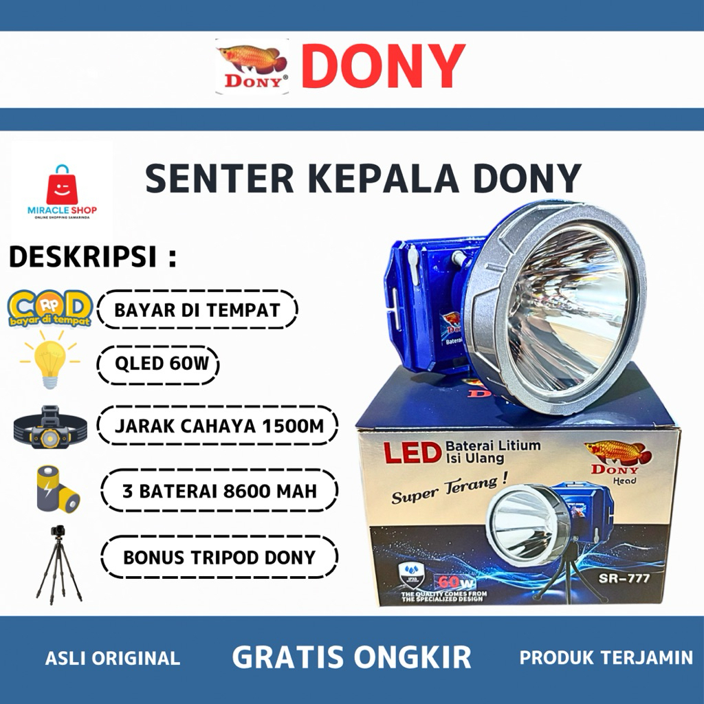 DONY Senter Kepala DONY Type SR-777 | LED 60W Bonus Tripod
