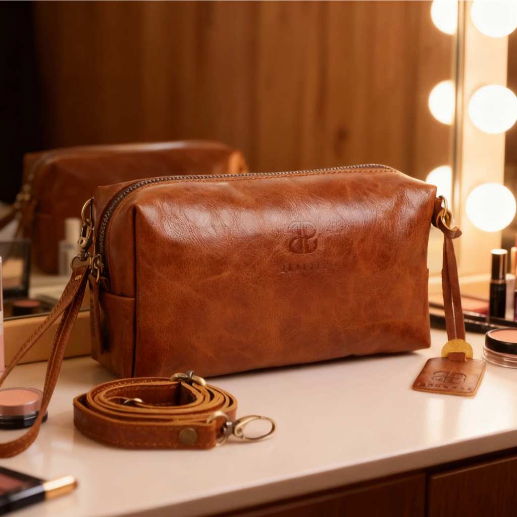ABEKANI LEATHER - MAKE UP Pouch ada Tali Panjang Tas Kulit Wanita Make-Up Pouch