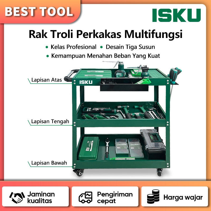 ISKU Trollies Bengkel Rak 3 Susun Trolly Trolley perkakas tools Tool Cart Rak /Alat Perkakas Trolly 
