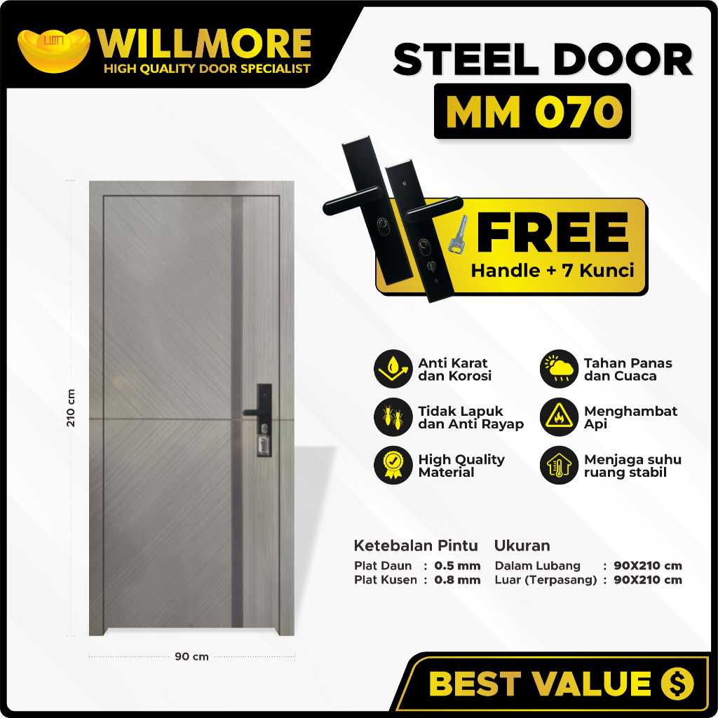 WILLMORE STEEL DOOR MM 070 || PINTU BAJA HIGH QUALITY - UKURAN 90x210