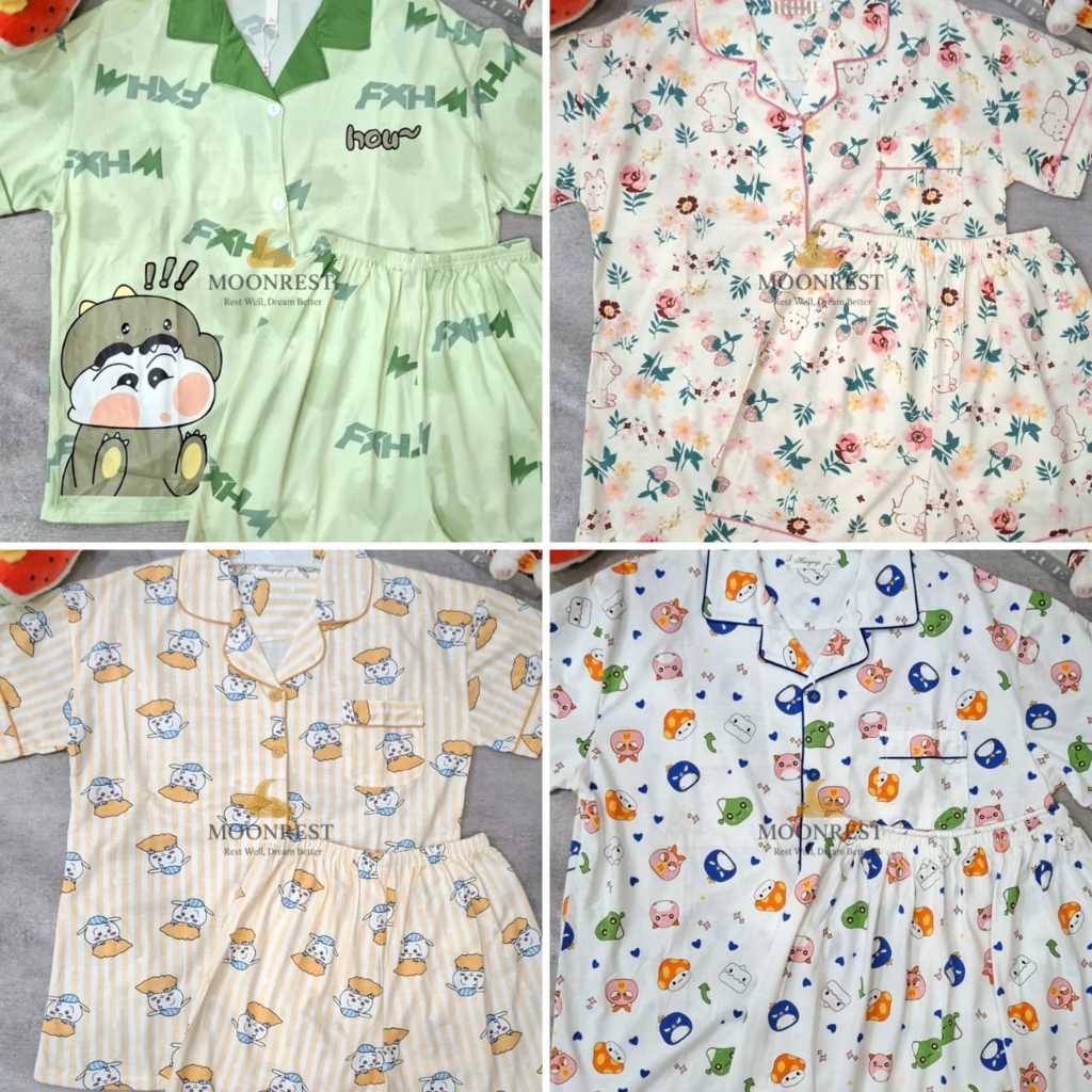 Setelan Piyama Wanita Import New Arrival Model Terbaru Bahan Katun Premium - Setelan Baju Tidur