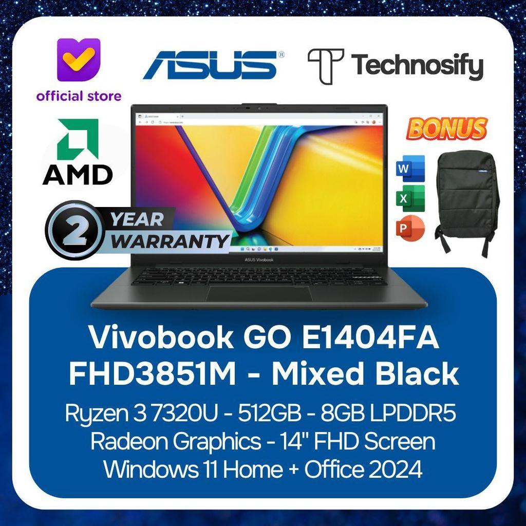 Asus Vivobook GO E1404FA FHD3851M Laptop Ryzen 3 7320U 512GB 8GB LPDDR5 Radeon Graphics 14" FHD Wind