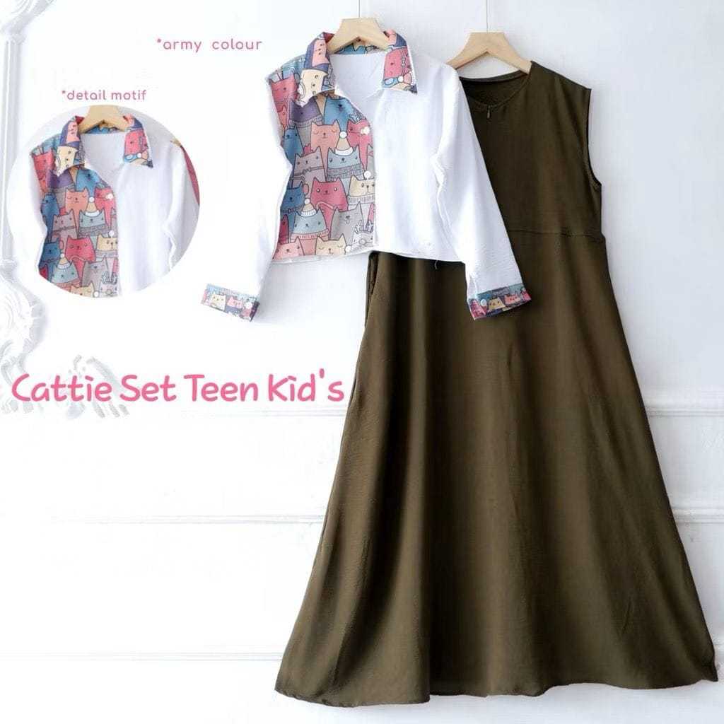NEW - CATTIE SET INNER KIDS 7-15TAHUN CRINKLE PRINTING // GAMIS CARDIGAN ANAK // GAMIS ANAK REMAJA /