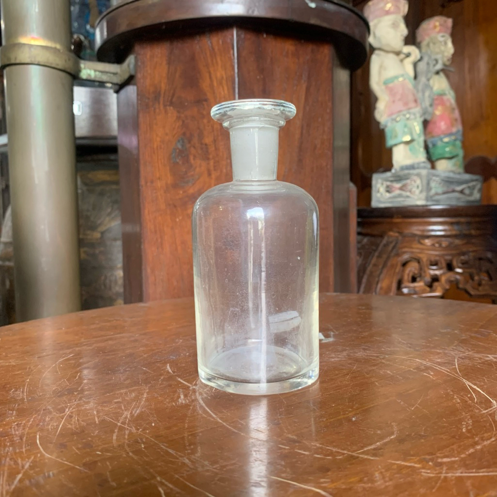 Botol Kaca Clear Apoteker dengan Tutup Botol Sumbat Antik Jadul Tua