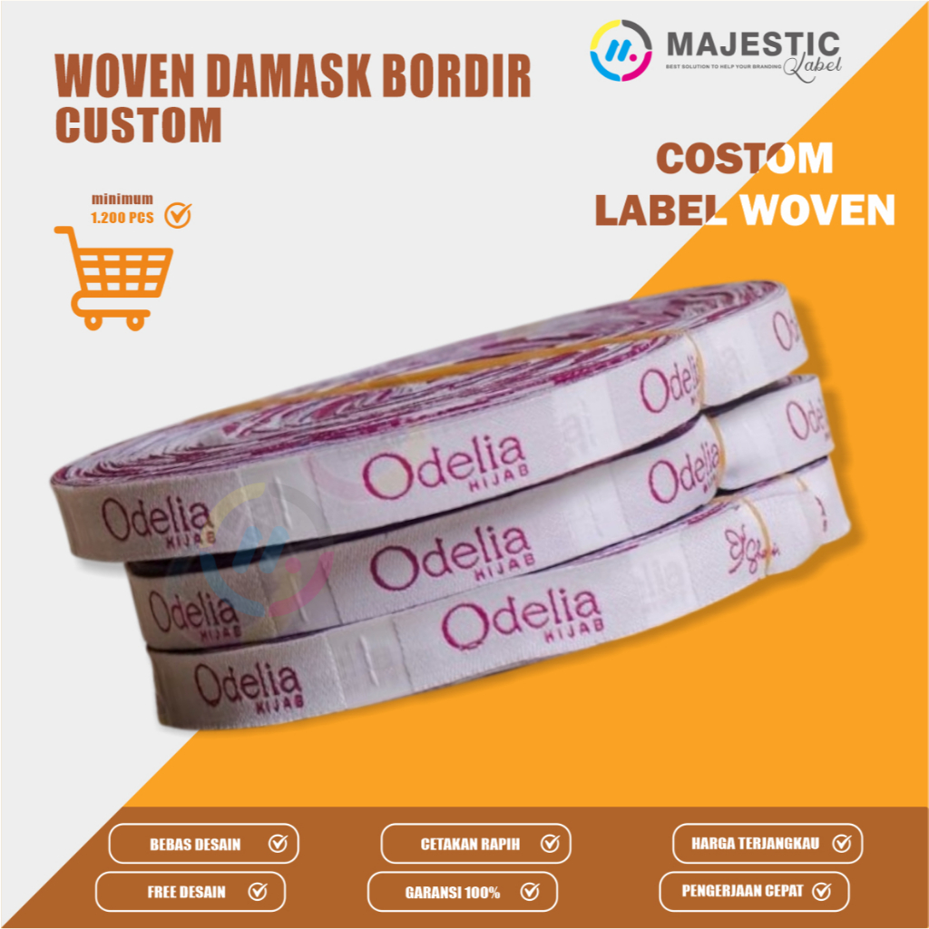 ukuran1x5 cm/label baju woven/label baju bordir/label woven rajut/label woven premium