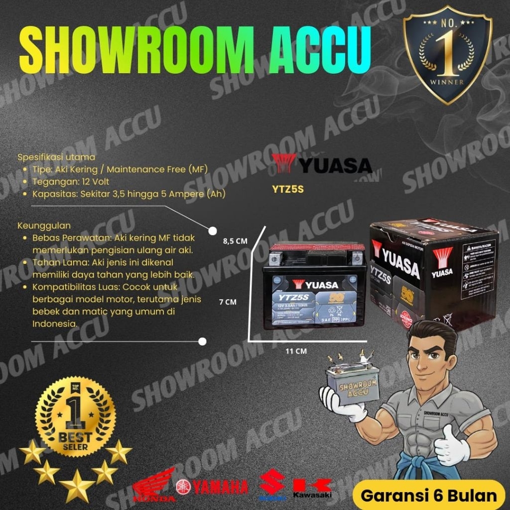 Yuasa AKI KERING SIAP PAKAI YTZ5S FS PUSAT AKI MOTOR MIO J MIO M3 SPIN SOUL VERZA R15 MX 12 Volt 3.5
