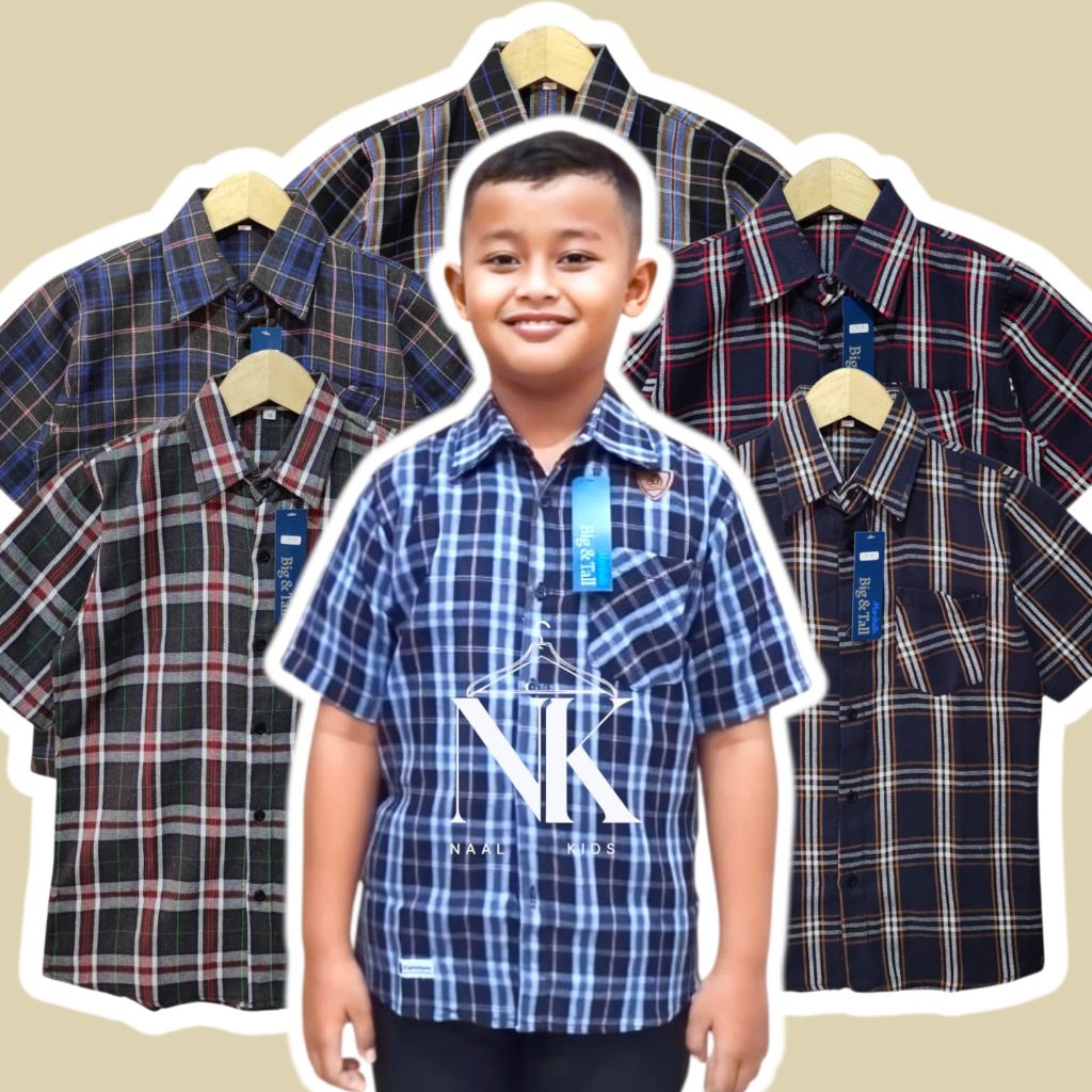 Atasan Kemeja Flanel Anak Laki-laki Usia 5-14 Tahun - Kemeja Flanel Lengan Pendek Anak Cowok