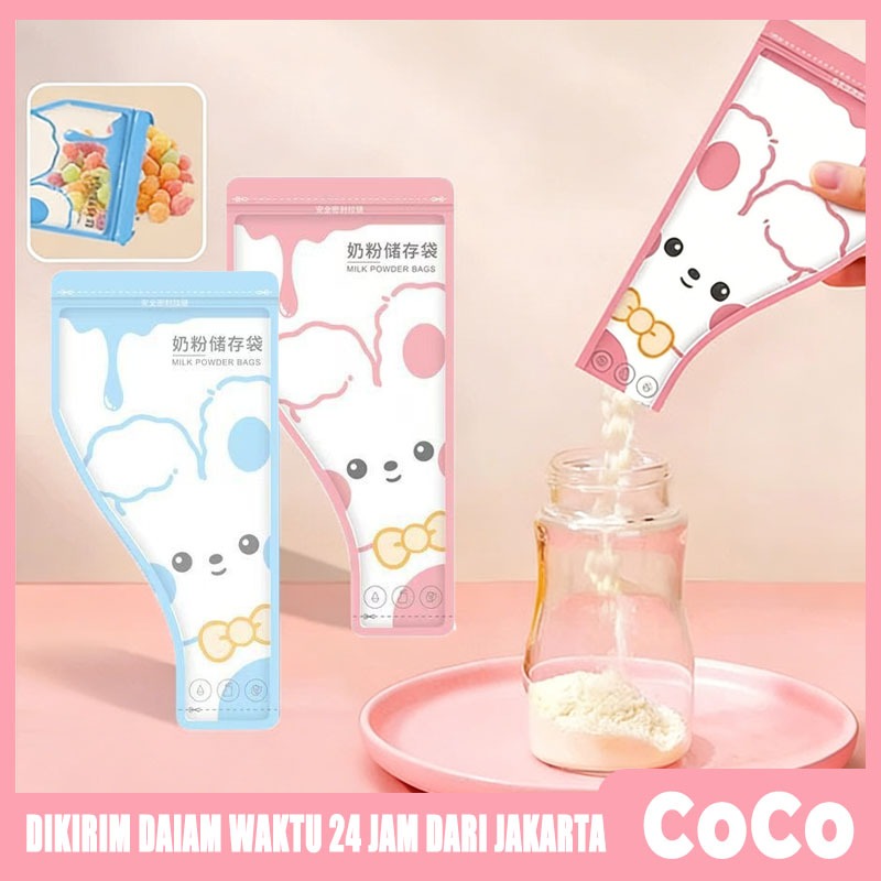 Kantong Penyimpanan Susu Bubuk Sekali Pakai untuk Bayi, Isi 60 Lembar, Bahan PET+LLDPE, Warna Pink a