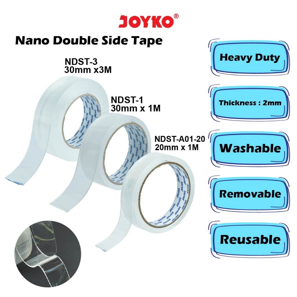 lem nano tape magic tape double tape lem lebar besar 20mm x 1m kuat joyko