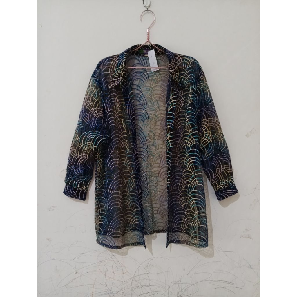 Atasan long outer brukat navy