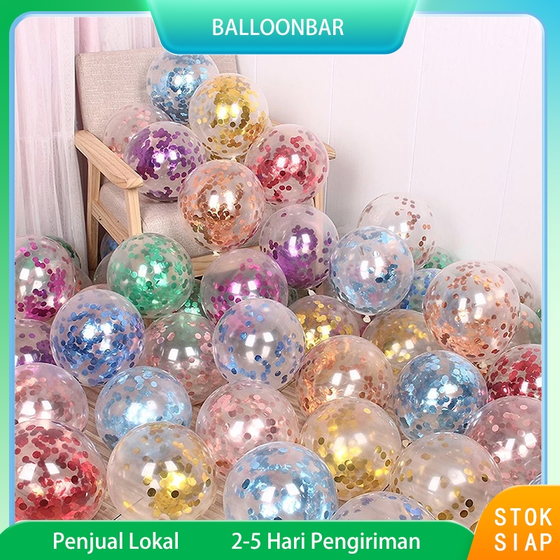 Balon lateks transparan isi serpihan kertas berwarna-warni, 100 buah, ukuran 12 inci, 2,5 per buah /