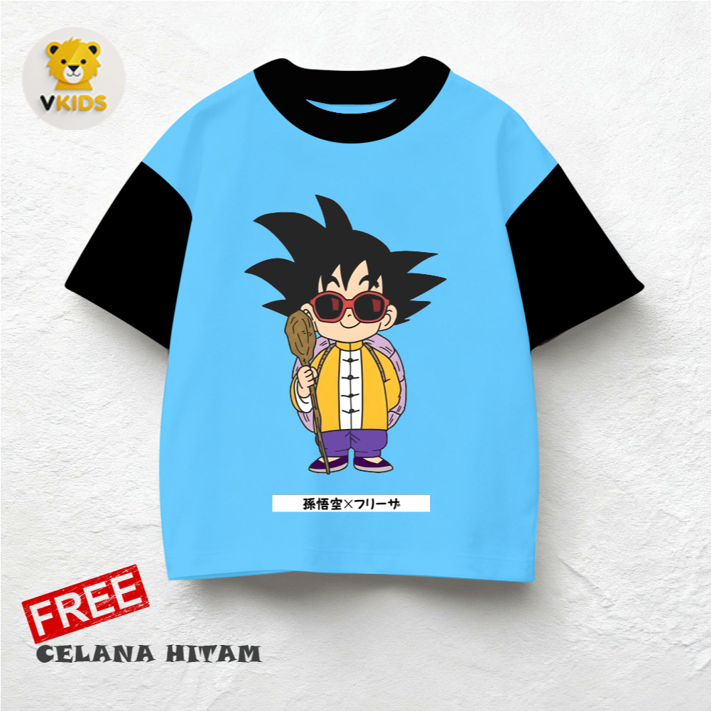 Setelan Kaos Anak Goku Anime Cowok Cewek 1-10 Tahun Bahan Adem Katun - Stelan Baju Anak Karakter Ani