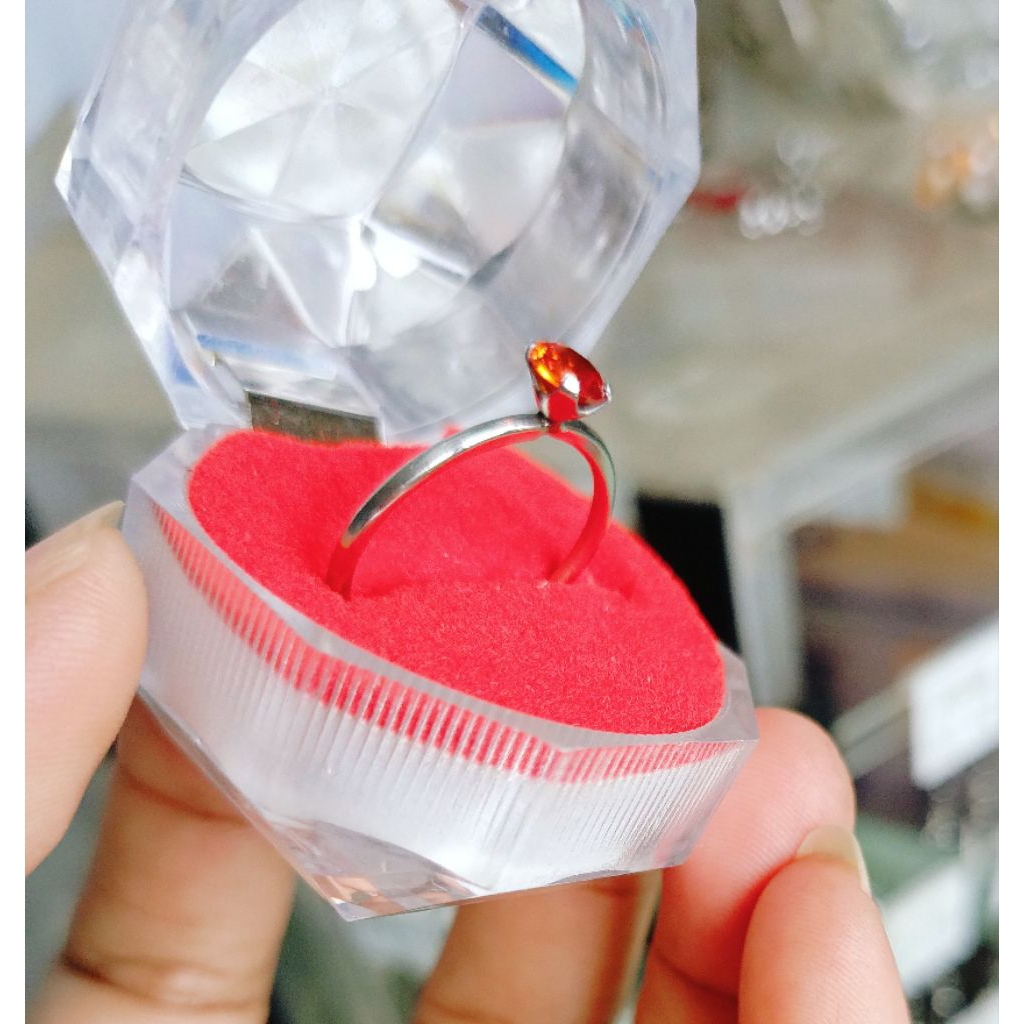cincin cewek monel stainless jamur batu diamond merah
