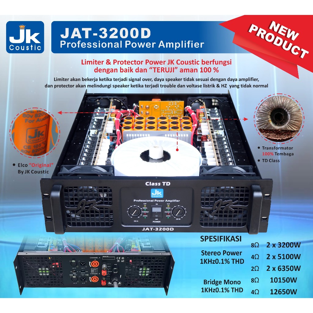 Power Amplifier Class TD Jk coustic JAT 3200 D 2x3200 watt