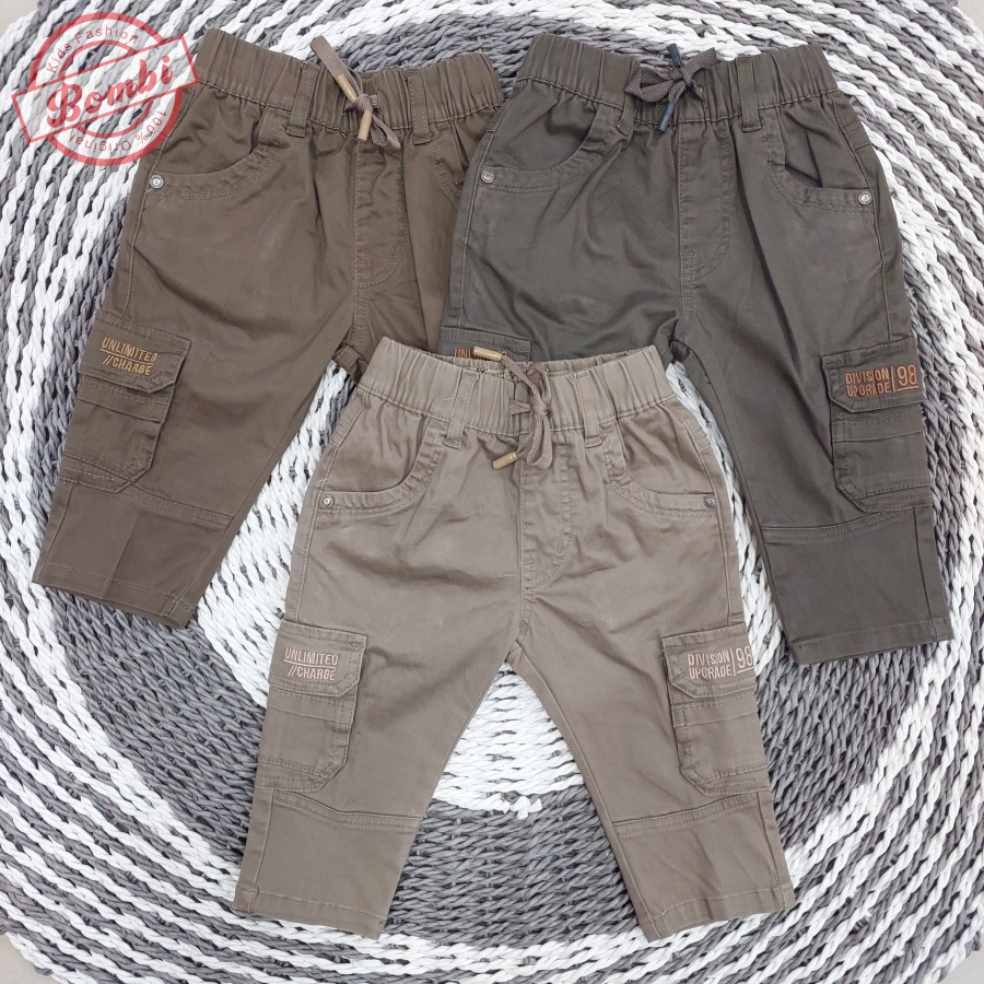 Bombi Kids Celana Panjang Cargo Anak Laki-Laki Katun Premium Pinggang Karet Terbaru | UPGRADE