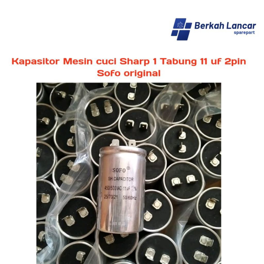 kapasitor mesin cuci Sharp 1 tabung 11uf 2pin sofo original
