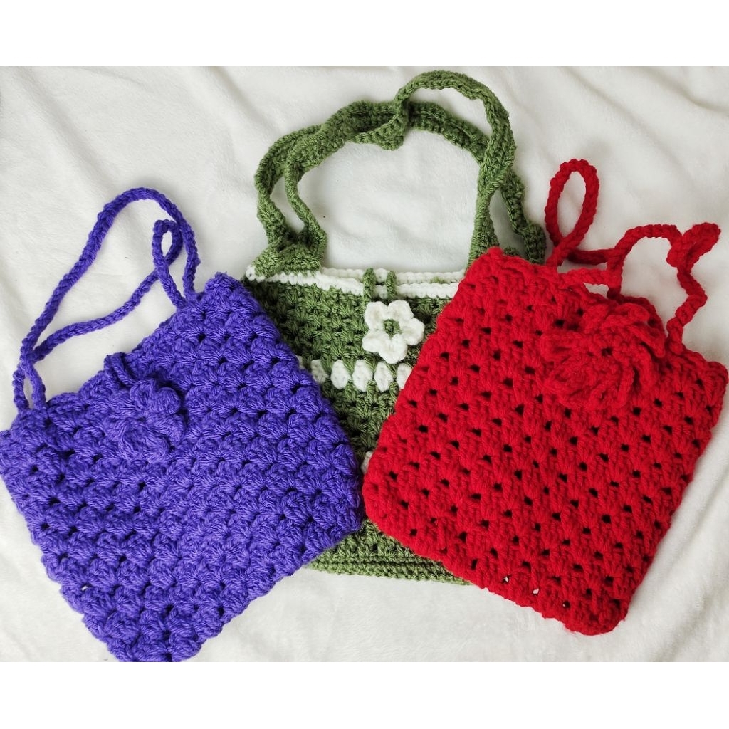 Tote bag pouch tas tangan wanita rajut cantik handmade