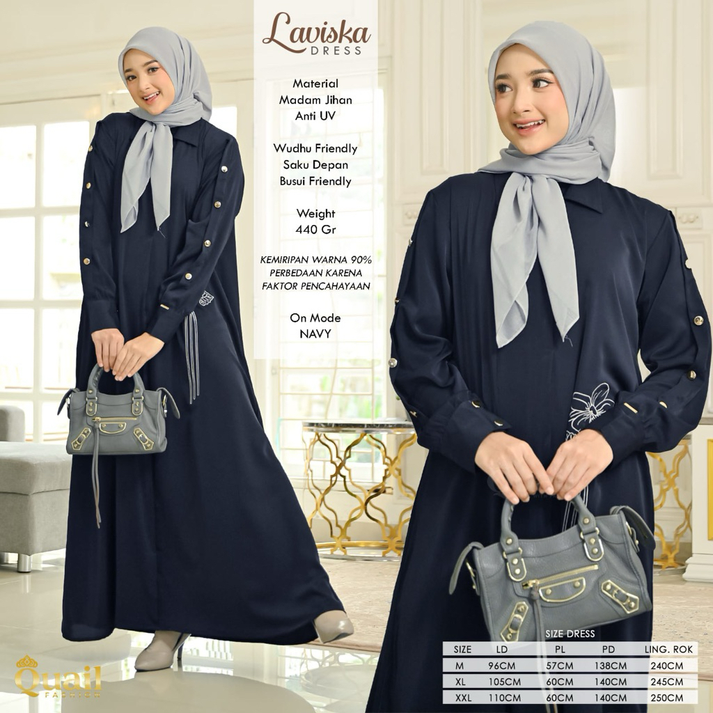 Laviska Dress Gamis Wanita Syar'i Original Quail Fashion Bahan Madam Jihan Anti UV Premium Eksklusif