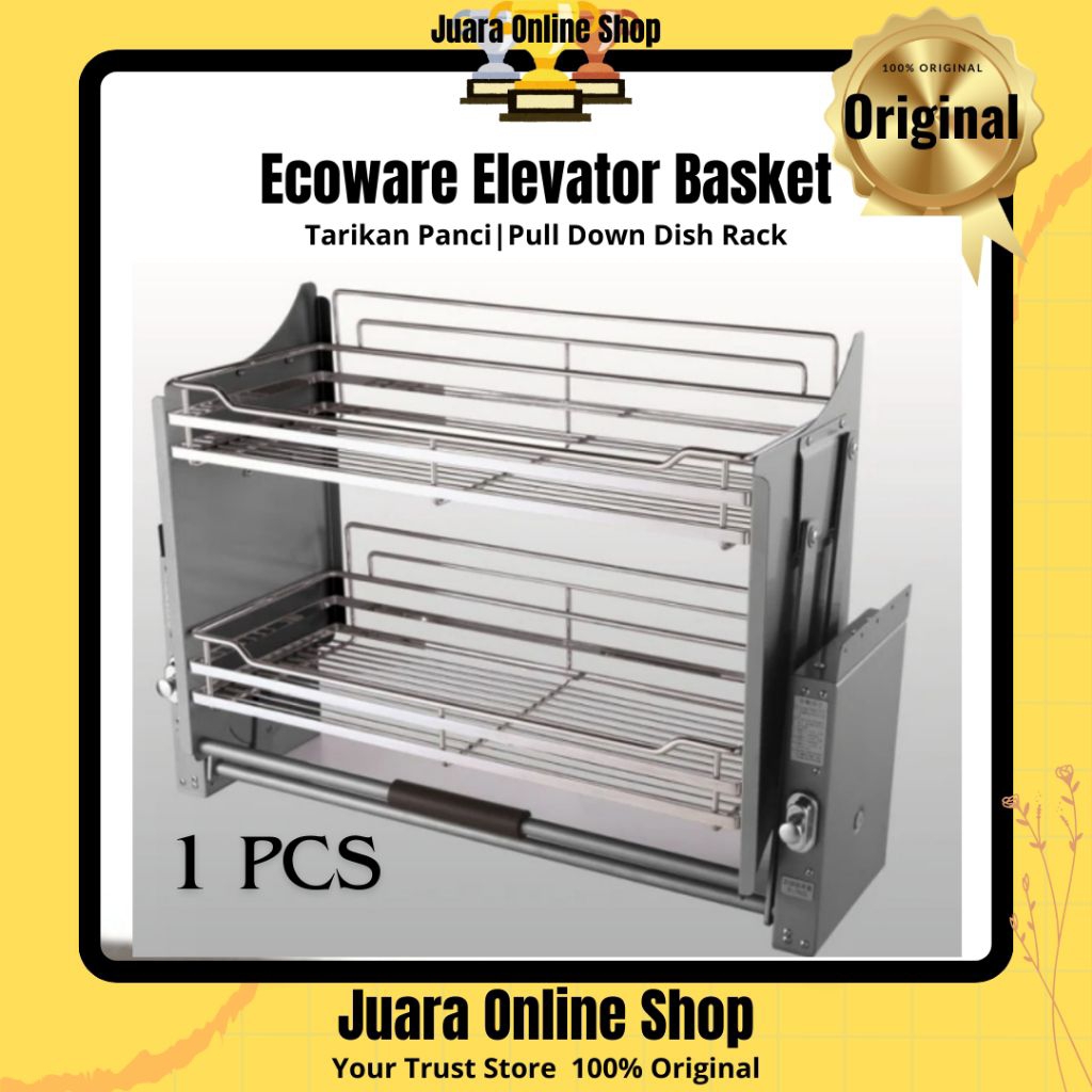ELEVATOR BASKET LIFT RACK PULL DOWN DISH RACK RAK PIRING ATAS TARIK 600 MM 800 MM 900 MM ECOWARE MOD