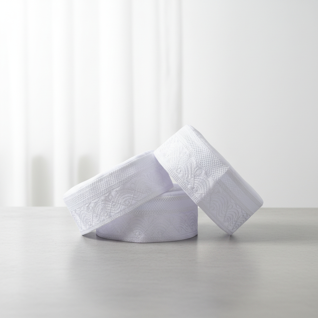 Peci Madinah Jaring Tengah / Peci Haji / Peci Madinah Tinggi 7cm / Peci Putih / Kopiah Haji