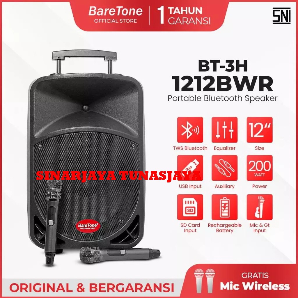 Speaker Portable Baretone MAX12HB/BT-3H1212BWR Original Speaker 15Inch Garansi Resmi