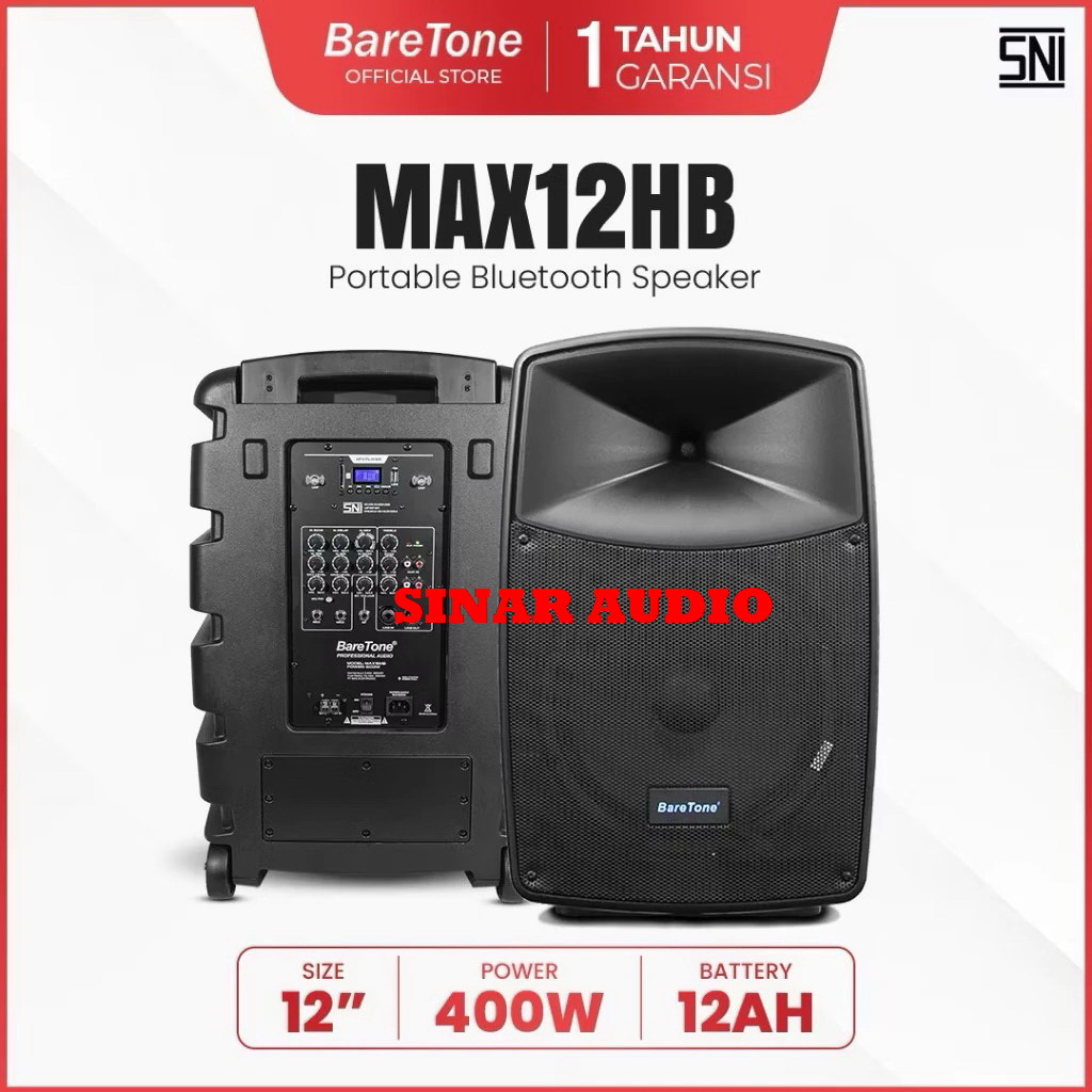 Speaker Portable Baretone MAX12HB/BT-3H1212BWR Original Speaker 15Inch Garansi Resmi