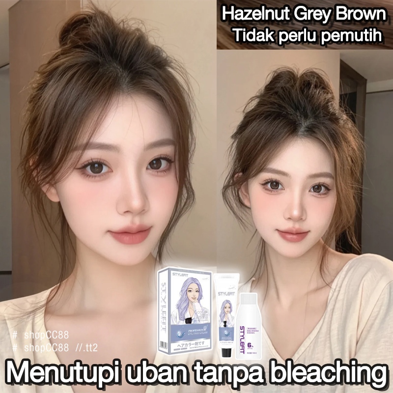 (Beli 100ml gratis 100ml)STYLE FIT cat rambut permanen tahan lama *200ml,hazelnut grey brown,Tidak p