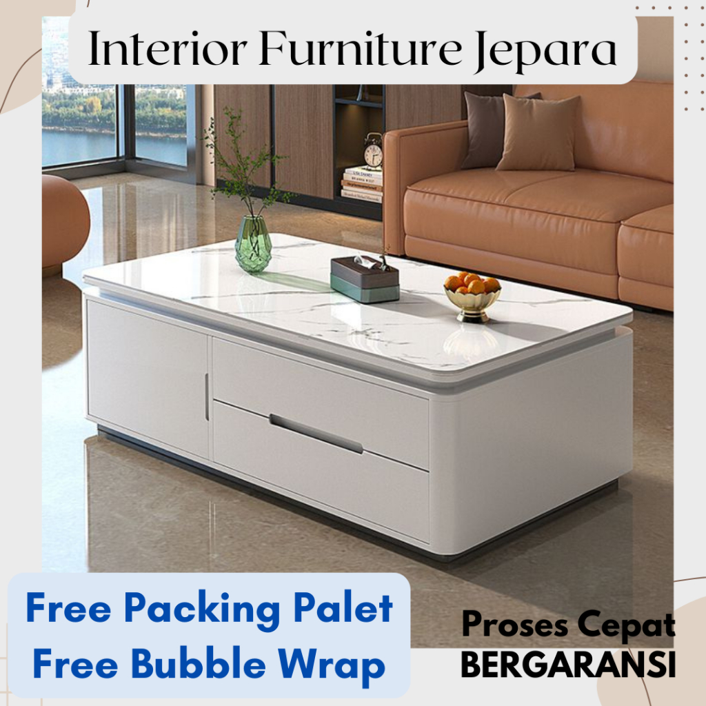 Meja Tamu Modern Lapisan HPL Tebal Mewah. Packing Aman. Sudah Dirakit