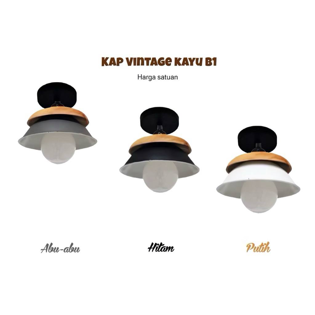 lampu plafon tempel plafon vintage kap kayu