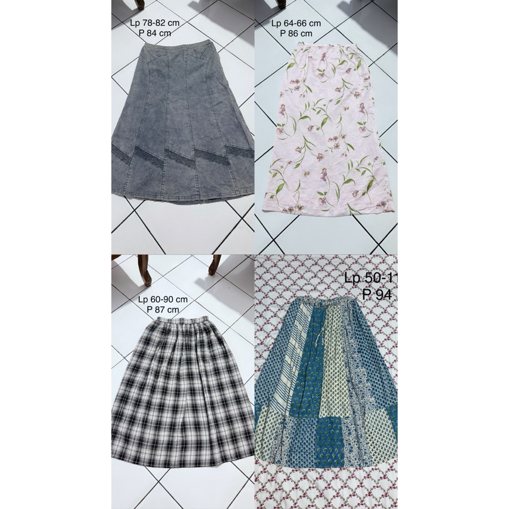 AERI | axes femme, rok gingham, rok kotak panjang & rok bunga