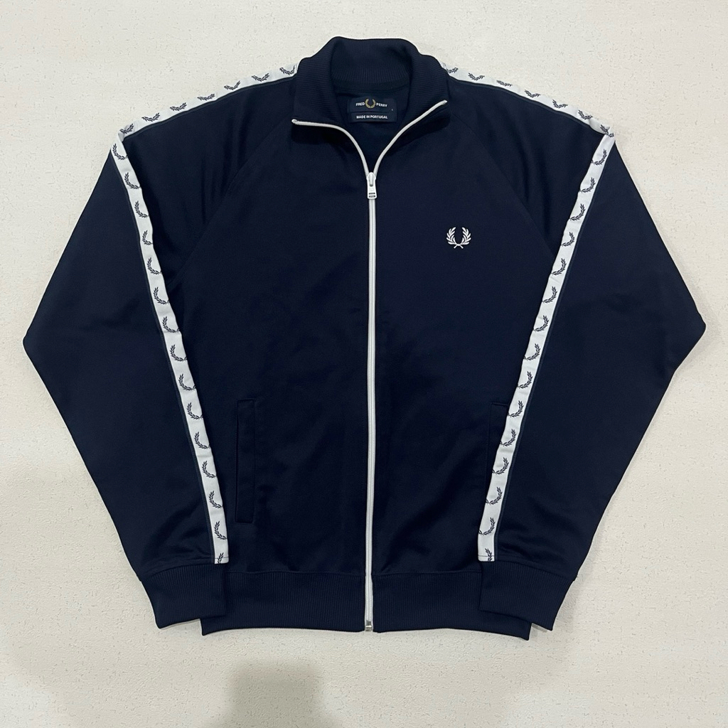 Fred Perry Contrast Tape Track Top Jacket Navy Blue/White Size S