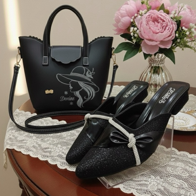 Promo 1 set sepatu sandal wanita heels dan Tas wanita model terbaru