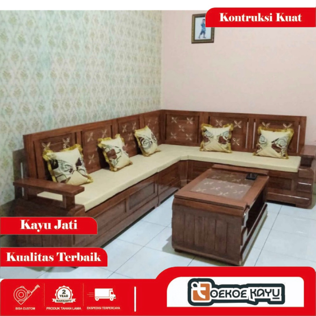 kursi ruang tamu jati, kursi sudut tamu kayu jati, kursi domini, kursi tamu sudut jati asli