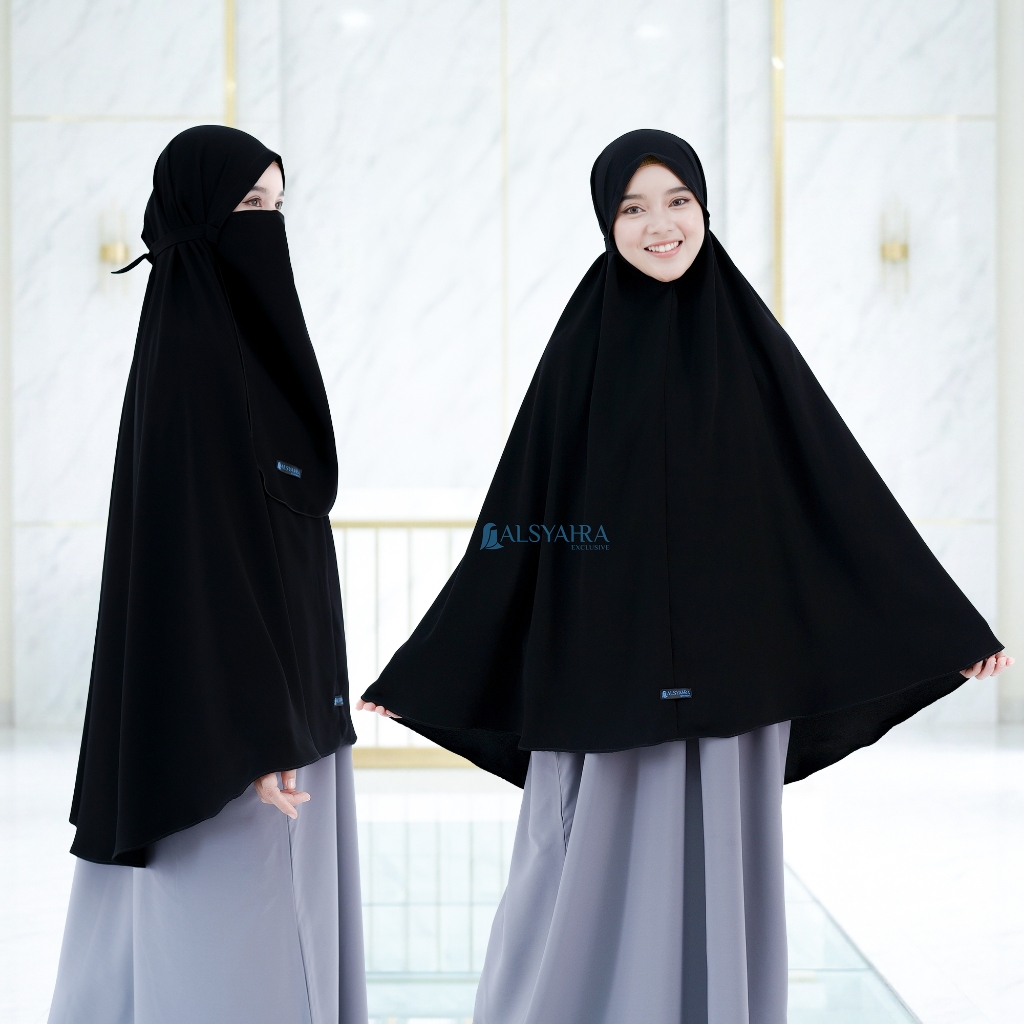 Alsyahra Exclusive Set Khimar Daily Rope Cadar Tali Soft Jetblack Size XL
