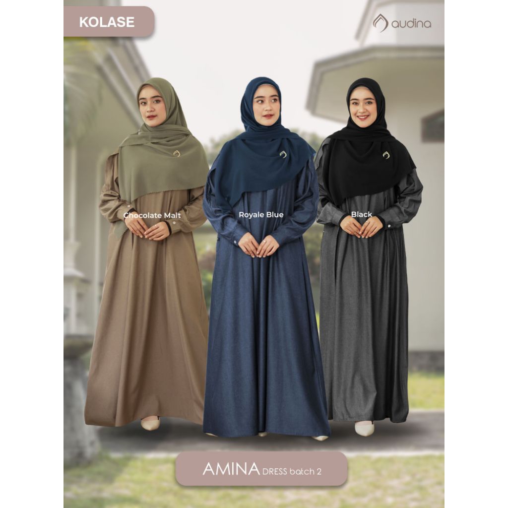Audina Amina Dress, gamis polos, gamis premium, ORI AUDINA