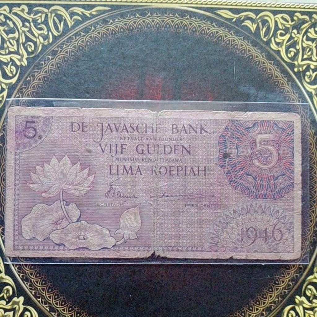 Uang De Javasche Bank 5 rupiah seri federal 1946 ungu fine